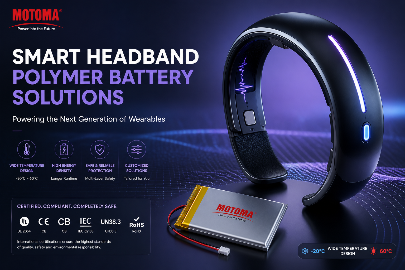 Custom lithium battery for smart headbands
