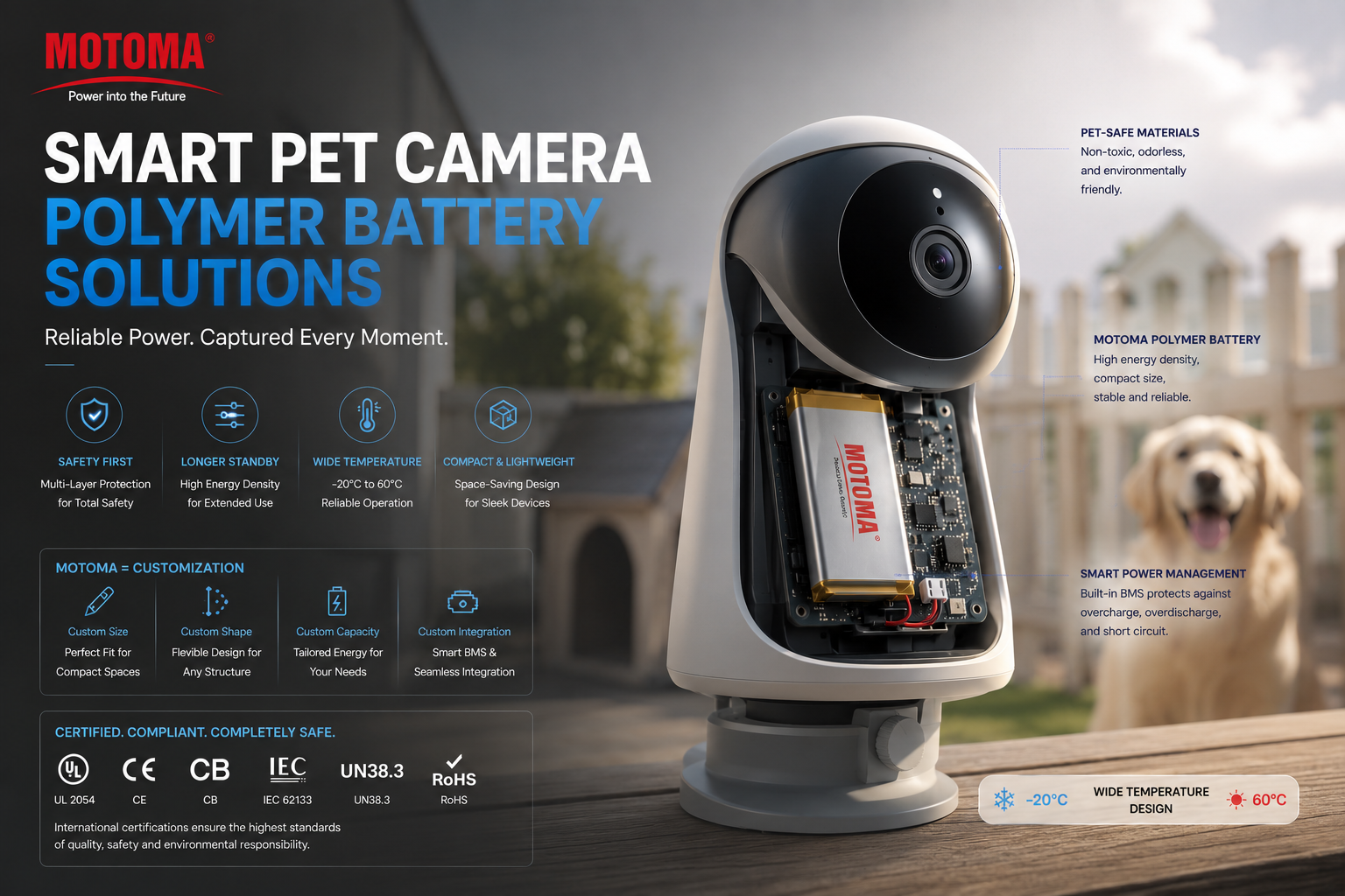 Custom lithium battery for smart pet camera